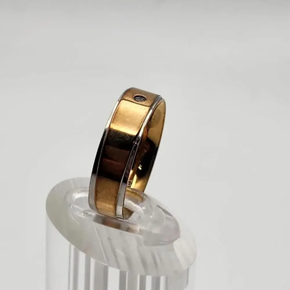 316L Stainless Steel Two-Tone Band Ring with Small Diamond Accent (7.25)